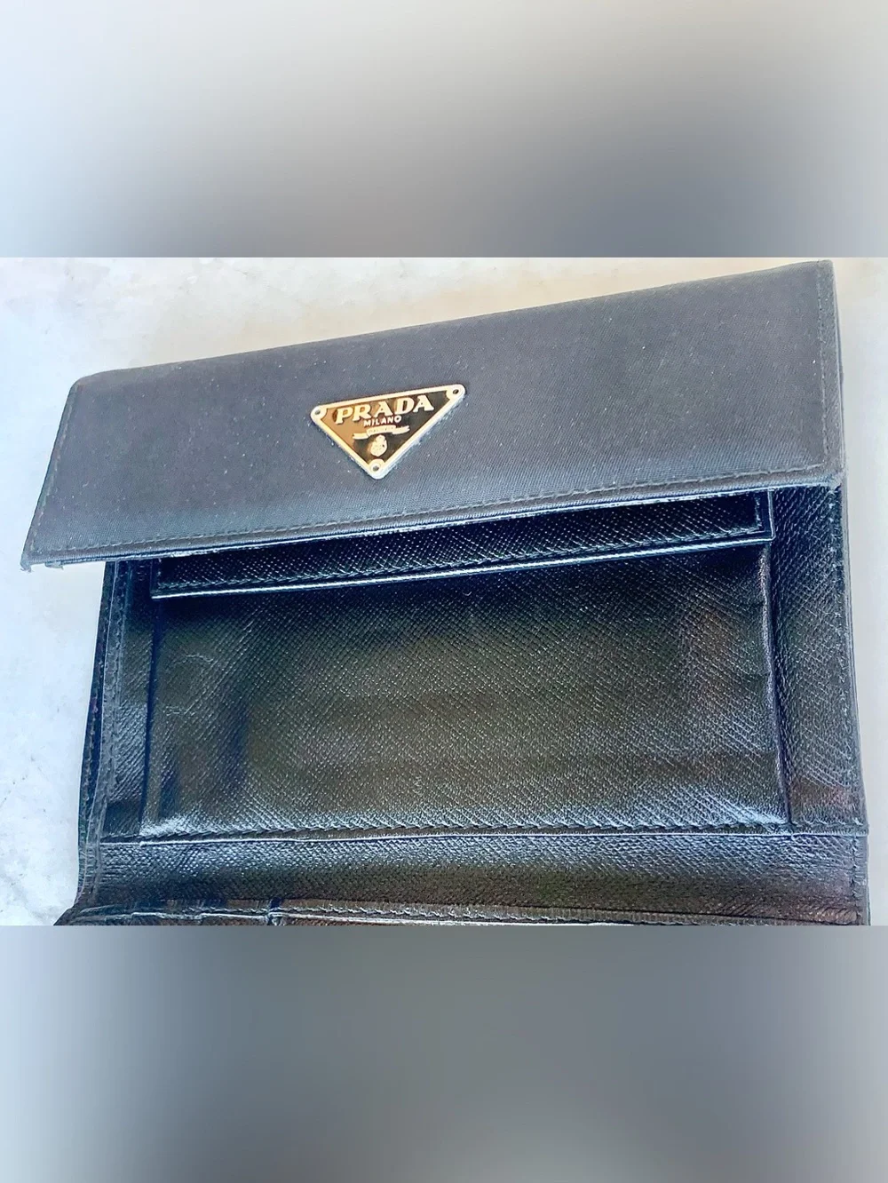 PRADA M150 Black TESSUTO Nylon Logo TRI-FOLD Wallet VINTAGE 90’s